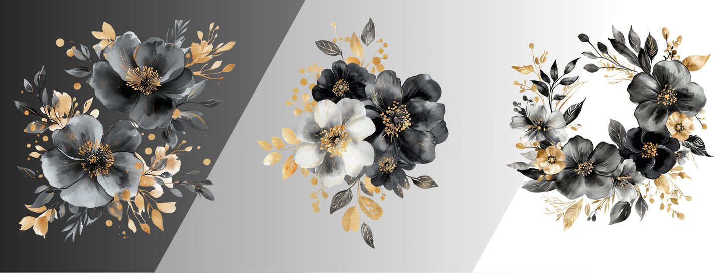 Winterblumen schwarz & Gold | Blumen Bouquet – Perfekte Ergänzung zu XXL Bordüren