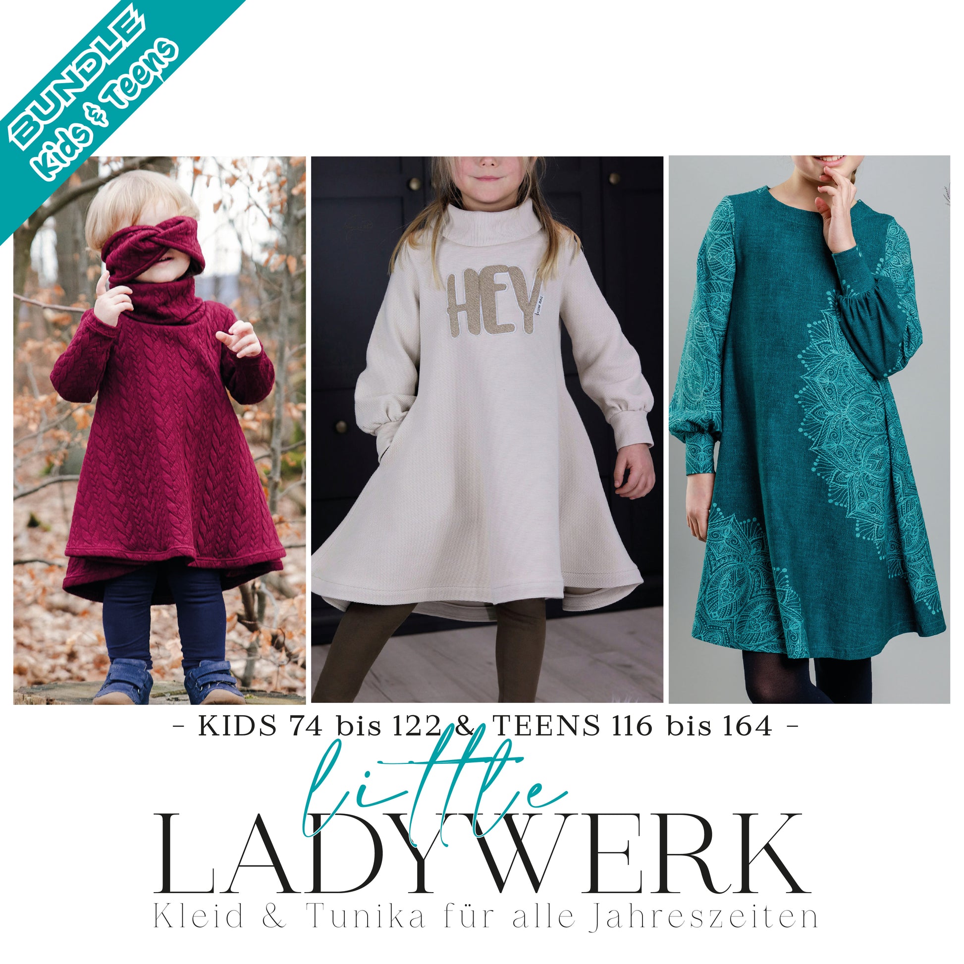 Little LadyWERK | Ganzjahres Kleid & Tunika | Kids & Teens - 74 bis 164 | A0 & A4 | Beamer - Werkplan.Schnittmanufaktur